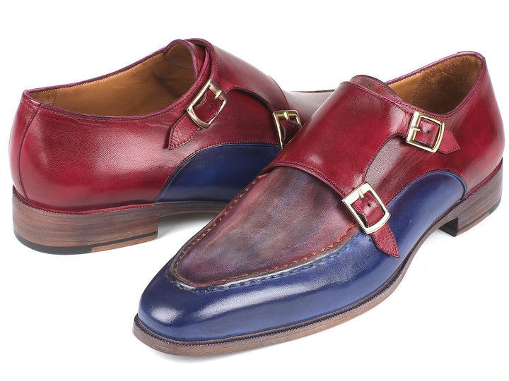 Paul Parkman Blue & Bordeaux Double Monkstraps Shoes (ID#SW533YR) Size 7.5 D(M) US