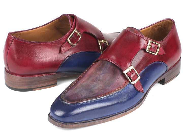 Paul Parkman Blue & Bordeaux Double Monkstraps Shoes (ID#SW533YR) Size 6.5-7 D(M) US