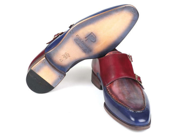 Paul Parkman Blue & Bordeaux Double Monkstraps Shoes (ID#SW533YR) Size 8-8.5 D(M) US