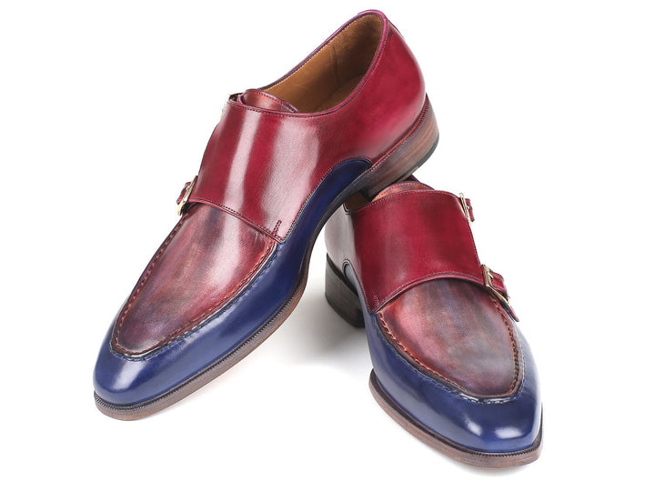 Paul Parkman Blue & Bordeaux Double Monkstraps Shoes (ID#SW533YR) Size 6.5-7 D(M) US