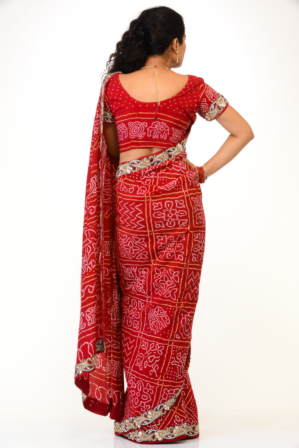 Traditional Red Bandhej Sari