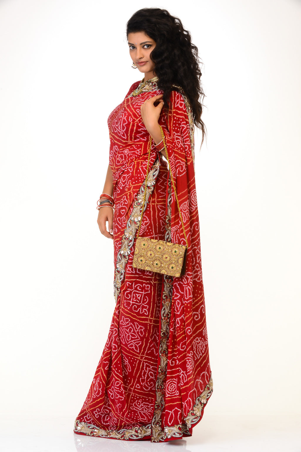 Traditional Red Bandhej Sari