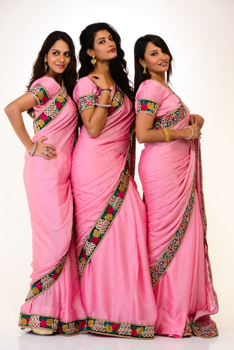 Trendy Pink Bridesmaids Sarees