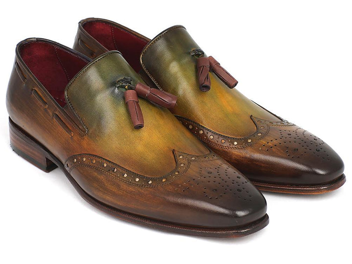 Paul Parkman Men's Wingtip Tassel Loafers Green Shoes (ID#WL34-GRN) Size 9-9.5 D(M) US