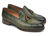 Paul Parkman Woven Leather Tassel Loafers Green Shoes (ID#WVN44-GRN) Size 10.5-11 D(M) US