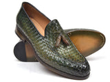 Paul Parkman Woven Leather Tassel Loafers Green Shoes (ID#WVN44-GRN) Size 9.5-10 D(M) US