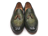 Paul Parkman Woven Leather Tassel Loafers Green Shoes (ID#WVN44-GRN) Size 9.5-10 D(M) US