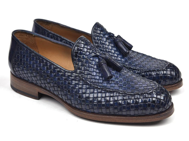 Paul Parkman Woven Leather Tassel Loafers Navy Shoes (ID#WVN44-NAVY) Size 12-12.5 D(M) US