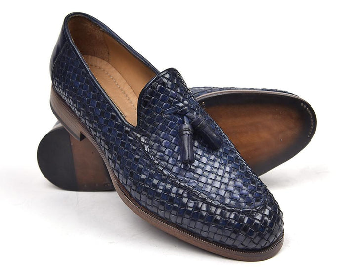 Paul Parkman Woven Leather Tassel Loafers Navy Shoes (ID#WVN44-NAVY) Size 10.5-11 D(M) US