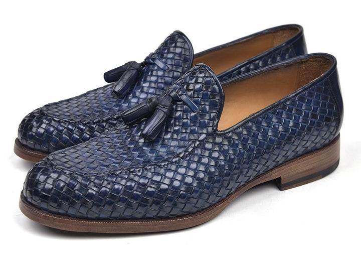 Paul Parkman Woven Leather Tassel Loafers Navy Shoes (ID#WVN44-NAVY) Size 10.5-11 D(M) US