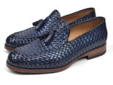Paul Parkman Woven Leather Tassel Loafers Navy Shoes (ID#WVN44-NAVY) Size 12-12.5 D(M) US