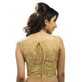 Fancy Gold Net Fabric Sleeveless Saree Blouse�Sari Choli - X-269-NS