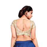 Designer Indian Gold Embroidery Padded Back Open Hooks Short Sleeves Saree Blouse (X-630Sl)