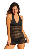 UjENA Black Sheer Stripes Swim Dress - Bottom Only Small