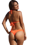 UjENA Neon Orange Halter Thong Bikini - Bottom Only: Medium