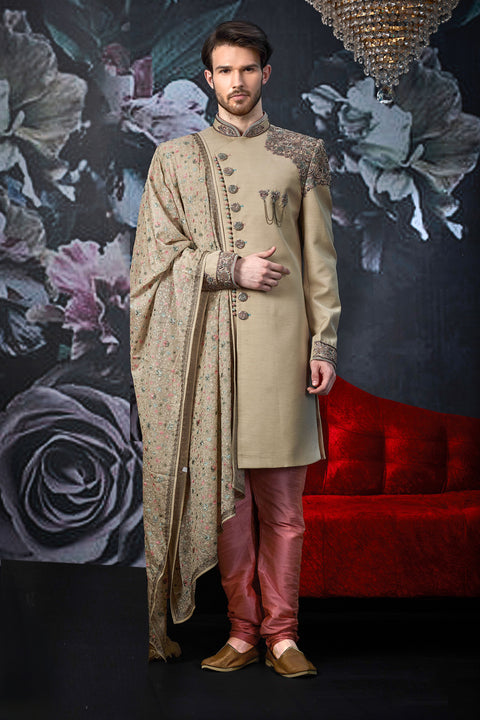 Splendid Light Mehendi Indian Wedding Sherwani For Men - WS135026SNT